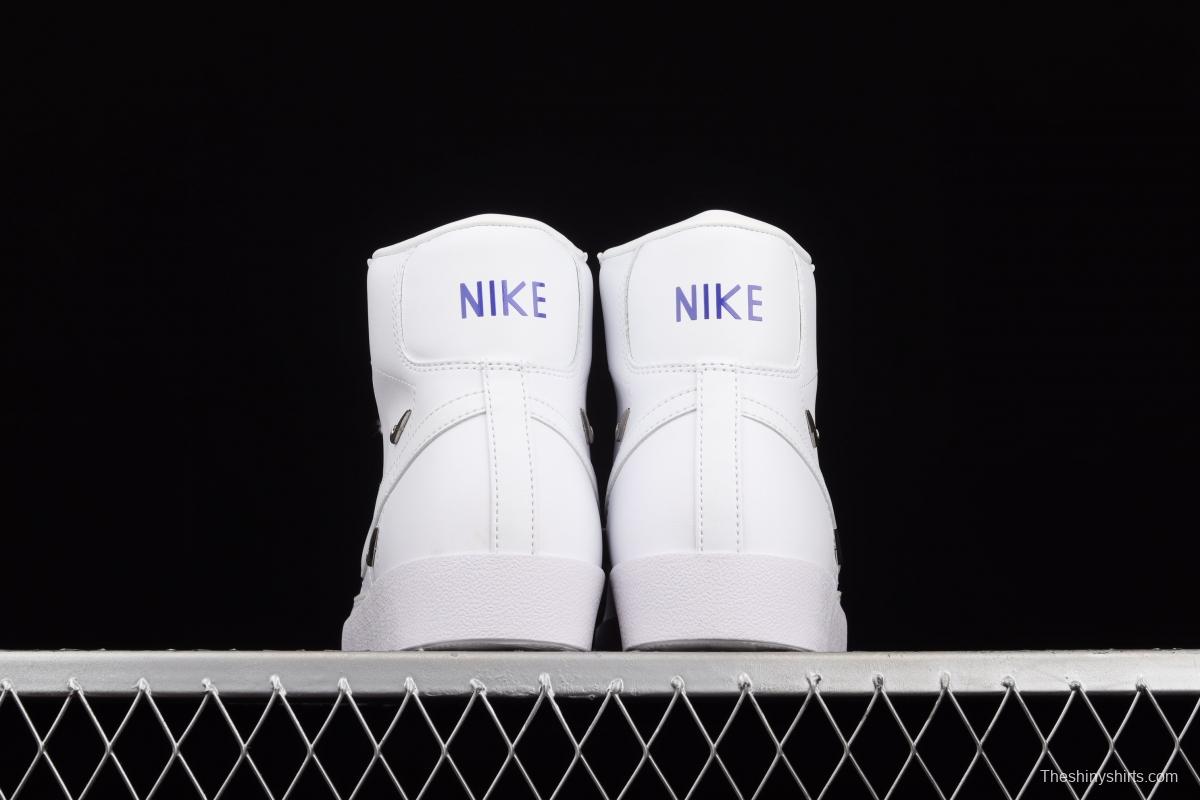 NIKE Blazer Mid'77 SE Chrome Luxe White, Blue and Silver Trail Blazers High Top Leisure Board shoes CZ4627-100