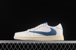 Travis Scott x Air Jordan 1 Low raw rubber white blue inverted low top cultural board shoes CQ3277-100