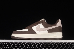 NIKE Air Force 1o07 Low white mocha sail leather spliced low-top casual board shoes NT9988-818