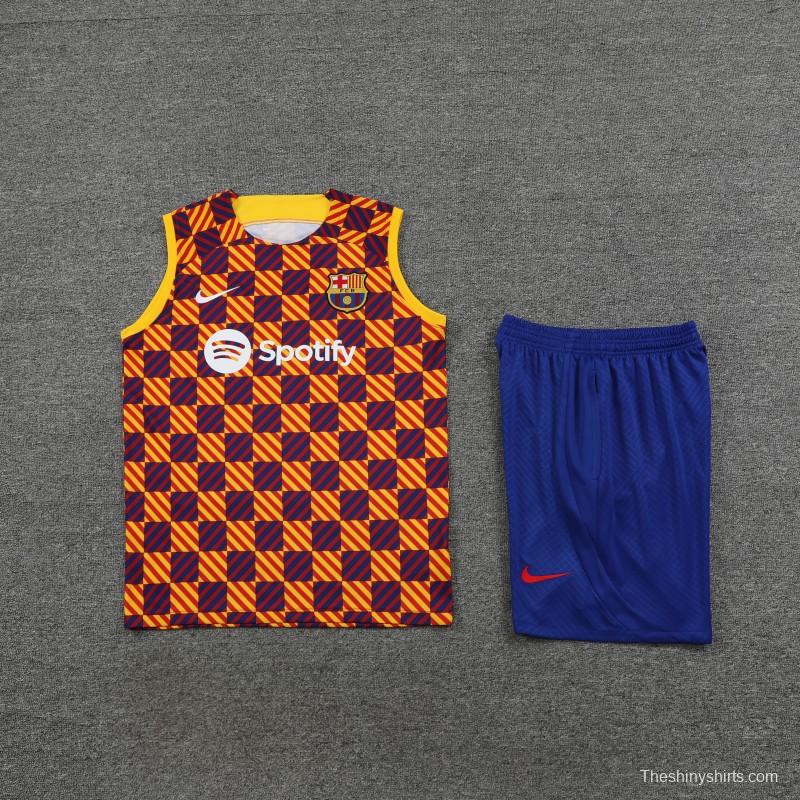 23-24 Barcelona Special Orange Grid Vest Jersey+Shorts