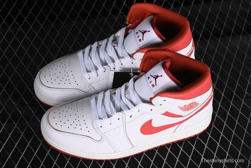Nike Air Jordan 1 Mid Basketball Shoes in White/Orange/Red - FJ3458-160