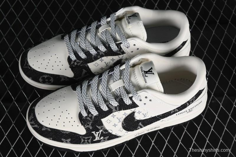 Nike SB Dunk Low LV Collaboration - Beige Black Denim Anniversary High-End Custom Low-Top Casual Skate Shoes - JH8310-946