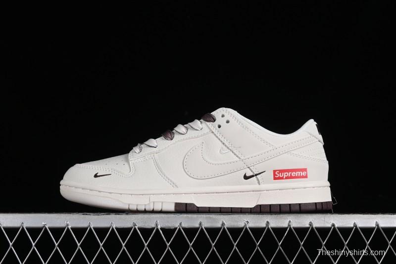 Nike SB Dunk Low Supreme Collaboration - White Brown Two-Tone Anniversary High-End Custom Low-Top Casual Sneakers - BB8657-106