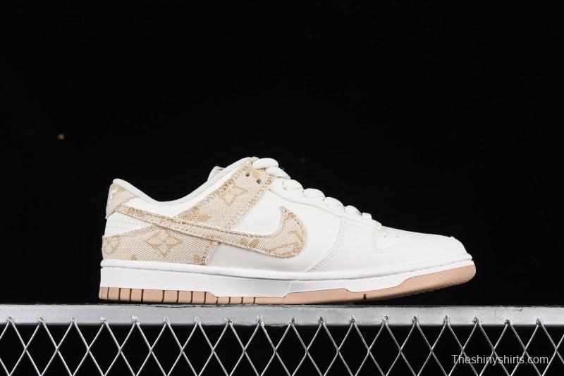 Nike SB Dunk Low LV Collaboration - Yellow Denim Beige with Yellow Swoosh Anniversary High-End Custom Low-Top Casual Skate Shoes - DJ2024-007