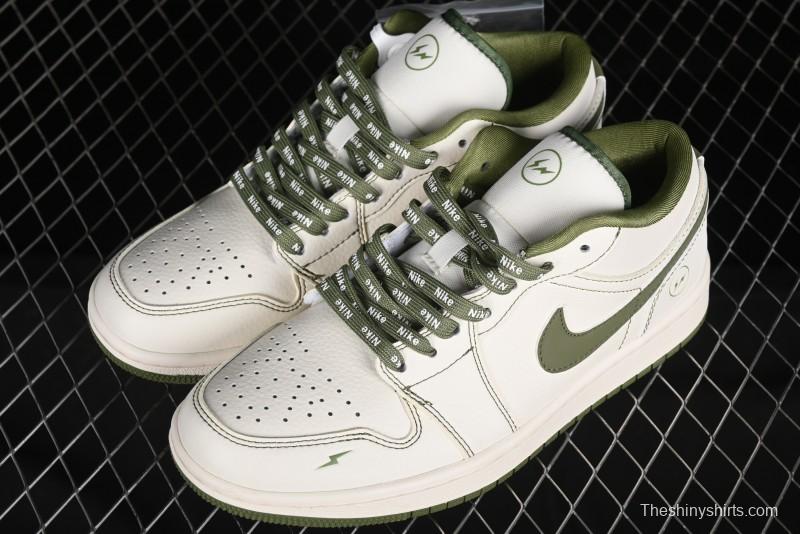 Nike Air Jordan 1 Low Retro Basketball Shoes in Off-White Olive Green - CF3688-019