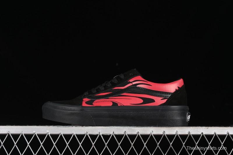 Vans Knu Skool High Street American Retro Canvas Skate Shoes in Black Red - VN0009BCRTU