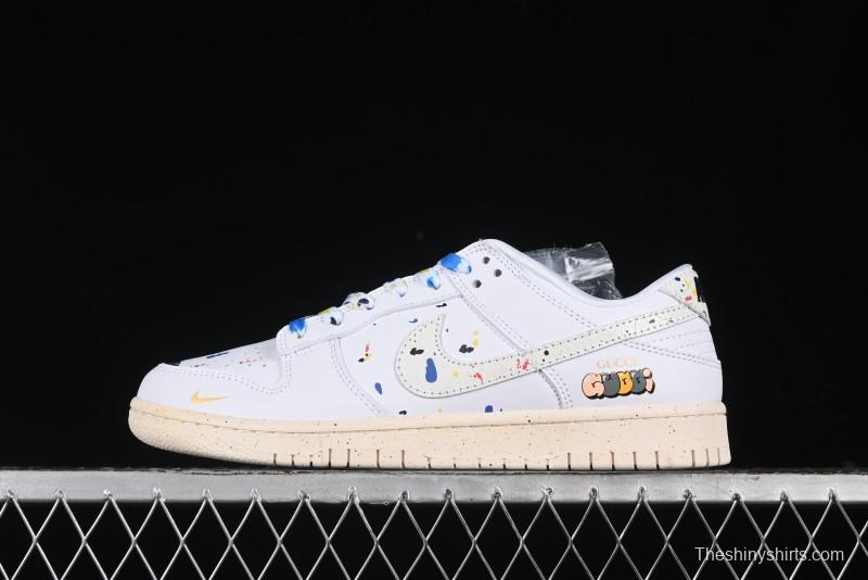 Nike SB Dunk Low Gucci Collaboration - Ink Splatter White Swoosh Anniversary Custom Low-Top Casual Sneakers - FC2025-305