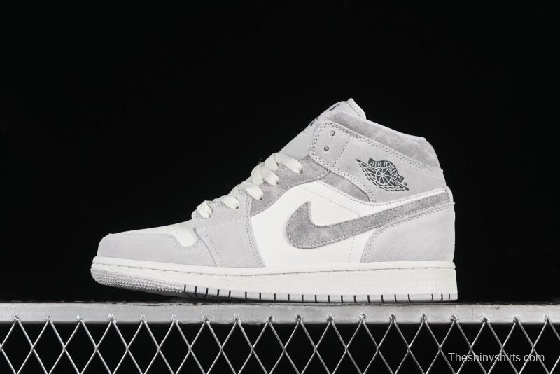 Nike Air Jordan 1 Mid AJ1 Basketball Shoes White Grey - FQ7720-002
