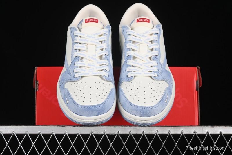 Nike Travis Scott x Fragment Design x Air Jordan 1 Low OG SP AJ1 Supreme Collaboration - Tie-Dye Blue Low-Top Casual Sneakers - CH6336-010