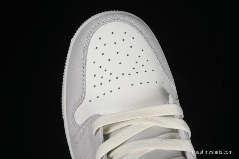 Nike Air Jordan 1 Mid AJ1 Basketball Shoes White Grey - FQ7720-002