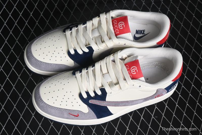 Nike Travis Scott x Fragment Design x Air Jordan 1 Low OG SP AJ1 Multi-Color Patchwork Low-Top Casual Sneakers - DM7866-039