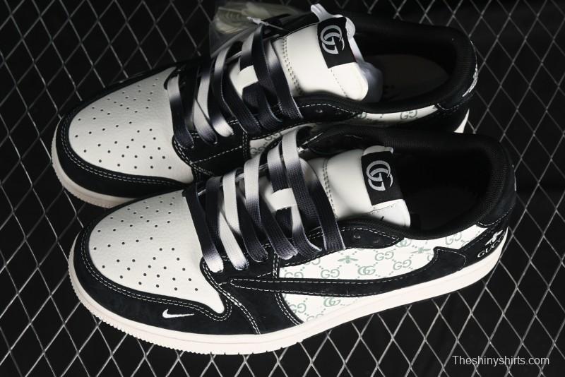 Nike Travis Scott x Fragment Design x Air Jordan 1 Low OG SP AJ1 Gucci Collaboration - Black Dragonfly Low-top Casual Sneakers - SJ2068-139