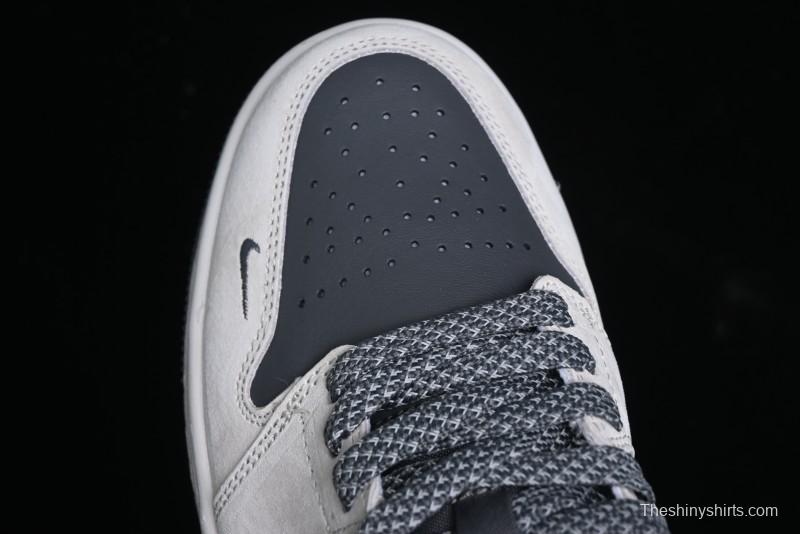 Nike Air Jordan 1 Low Stussy Collaboration - Grey Pigskin Black Base Retro Basketball Shoes - XX3318-968