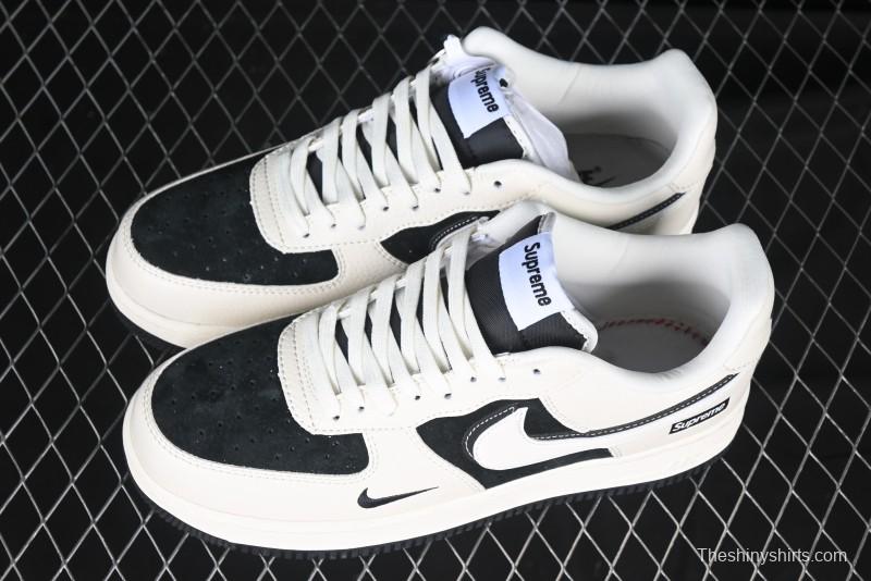 Nike Air Force 1 '07 Low Supreme Collaboration - Beige Black Double Swoosh Casual Sneakers - DF0188-019