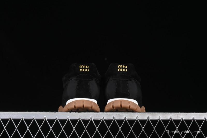 Miu Miu Suede Round Toe Lace-Up Women's Low-Top Casual Shoes - 99D4