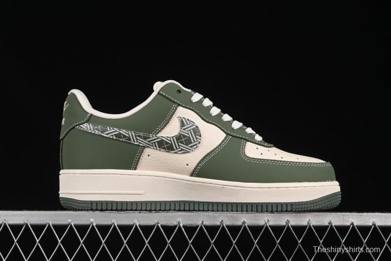 Nike Air Force 1'07 Low Dior Collaboration Dark Green Floral Swoosh Casual Sneakers - KK1988-081