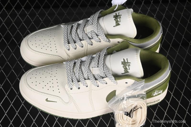 Nike Air Jordan 1 Low Stussy Collaboration Retro Basketball Shoes with 3D Swoosh - XS6086-558