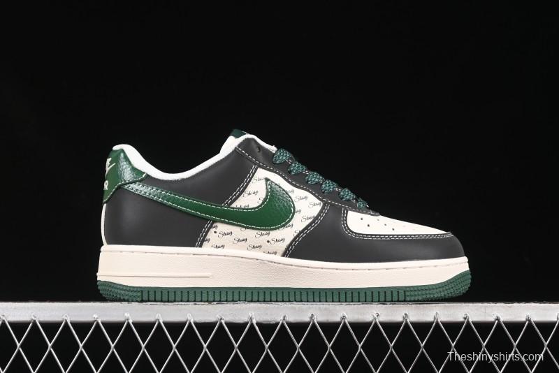 Nike Air Force 1 '07 Low Stussy Collaboration Black Green Swoosh Casual Sneakers - XS1958-572