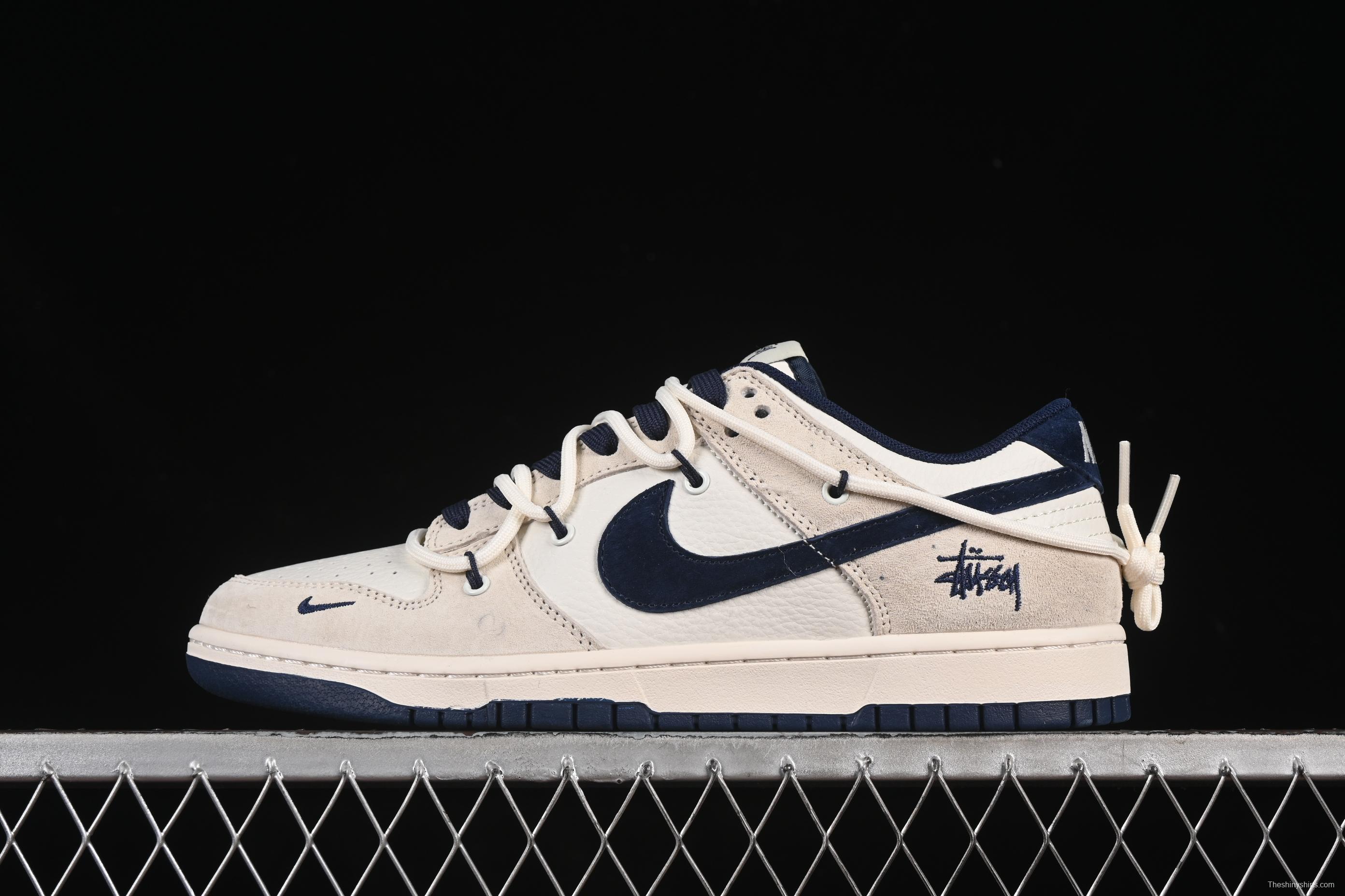 Nike SB Dunk Low Stussy Collaboration Anniversary Custom Low-Top Skate Shoes with Blue Swoosh - DM6868-088