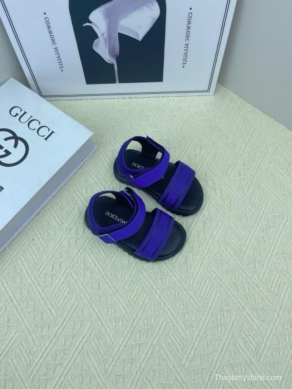 2025 Kids Dolce & Gabbana White Black Purple Leather Sandals