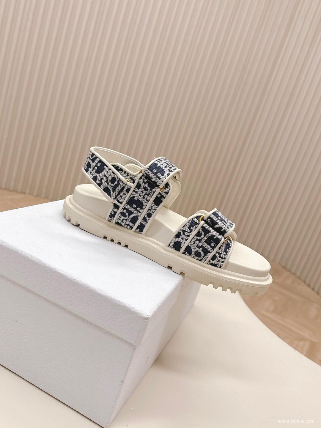 2025 Women Dior Navy White Canvas Sandals LY