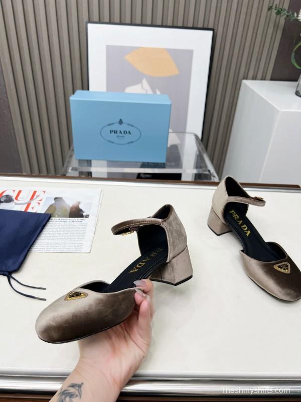 2025 Women Prada Brown Velvet Mary Jane