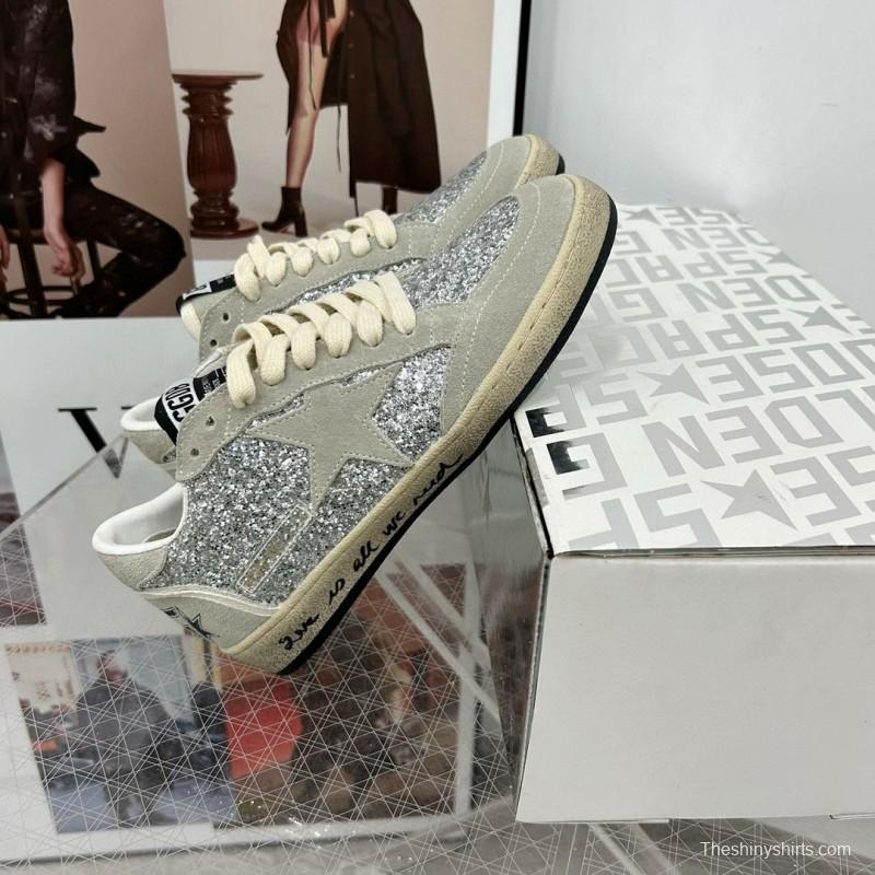 2024 Unisex GGDB Silver Grey Suede Glitter Low Top Sneakers MJ00260