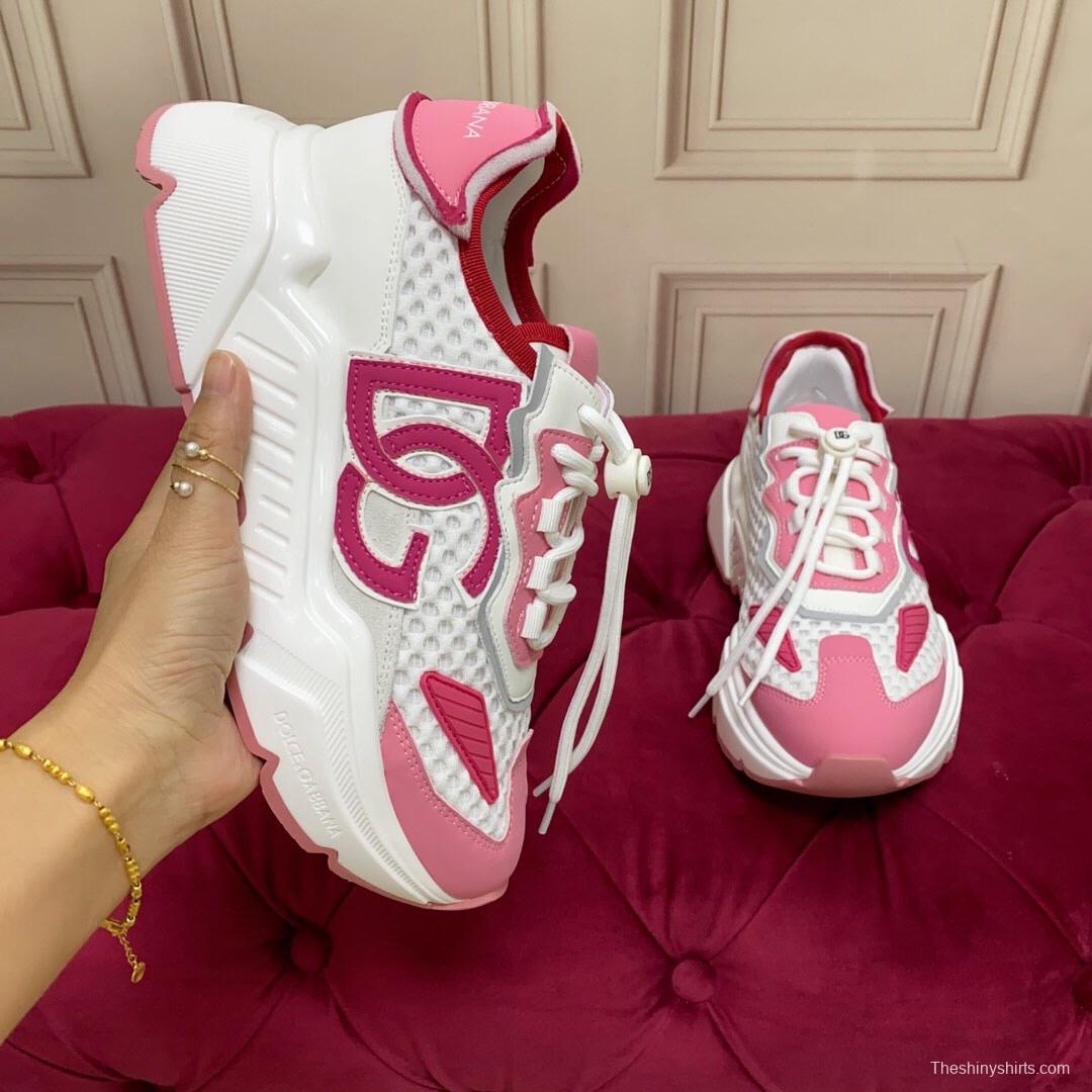 2025 Women Dolce & Gabbana White Pink Mesh Sneakers LY00330(F)