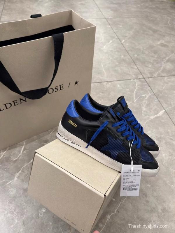 2024 Unisex GGDB Black Blue Leather Mesh Low Top Sneakers MJ00260