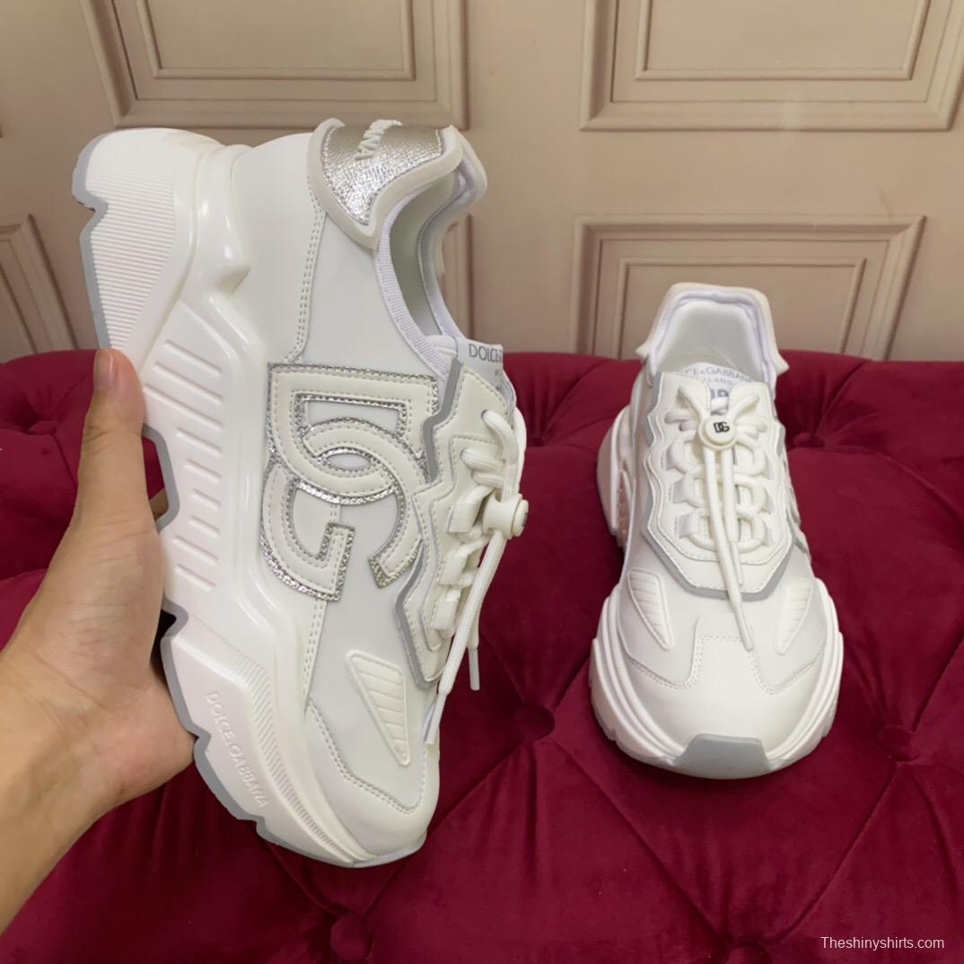 2025 Unisex Dolce & Gabbana White Grey Leather Lycra Sneakers DG Craft LY00330(F)/LY00340(M)