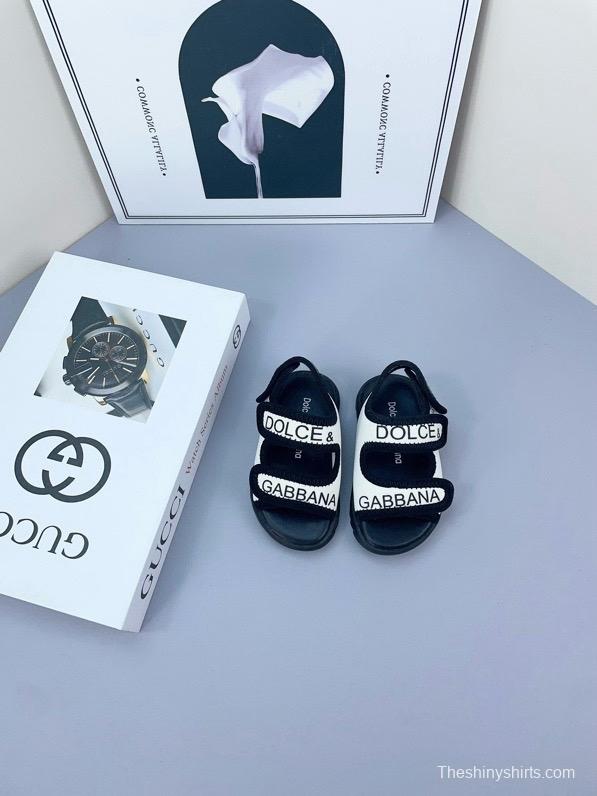 2025 Kids Dolce & Gabbana Pink Black White Leather Sandals