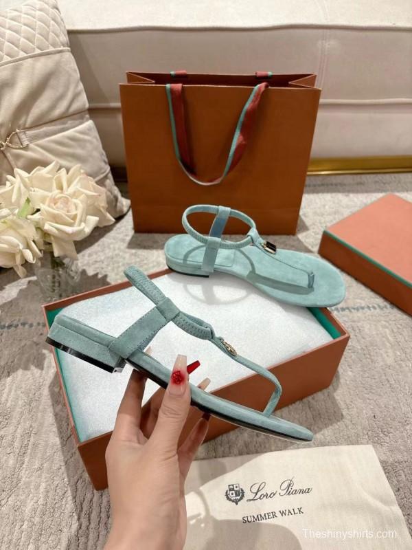 2025 Women LP Light Blue Suede Sandals LY00250