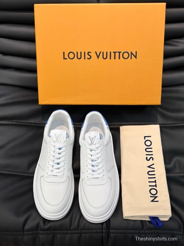 2024 Unisex Louis Vuitton White Blue Cow Leather Mesh Sneakers MJ00400