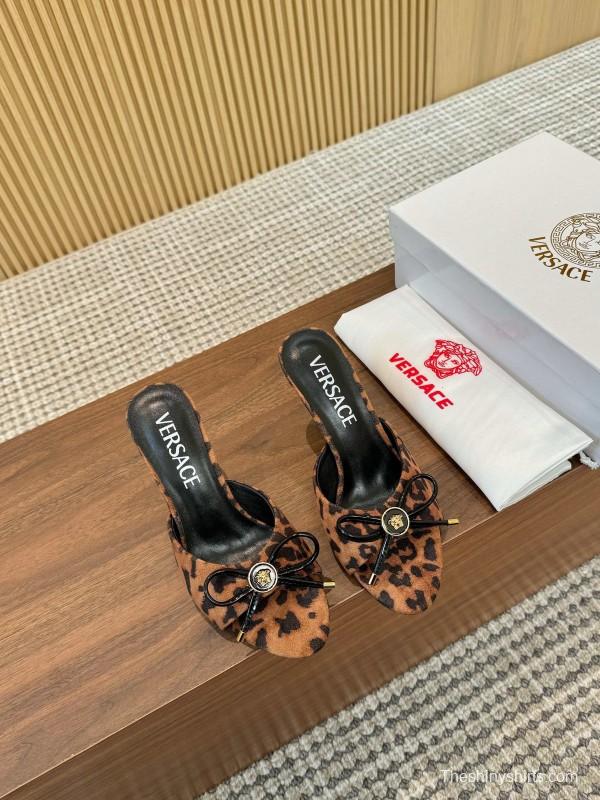 2025 Women VERSACE Leopard Print Leather Heels LY00210