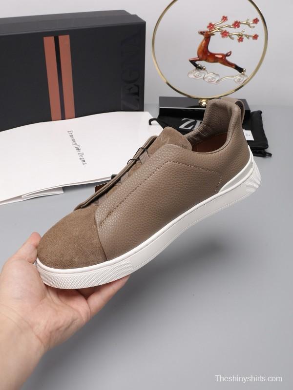 2024 Men Ermenegildo Zegna Brown Suede Leather Sneakers MJ00240