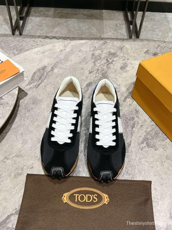 2025 Women TOD'S Black White Nylon Calfskin Sneakers