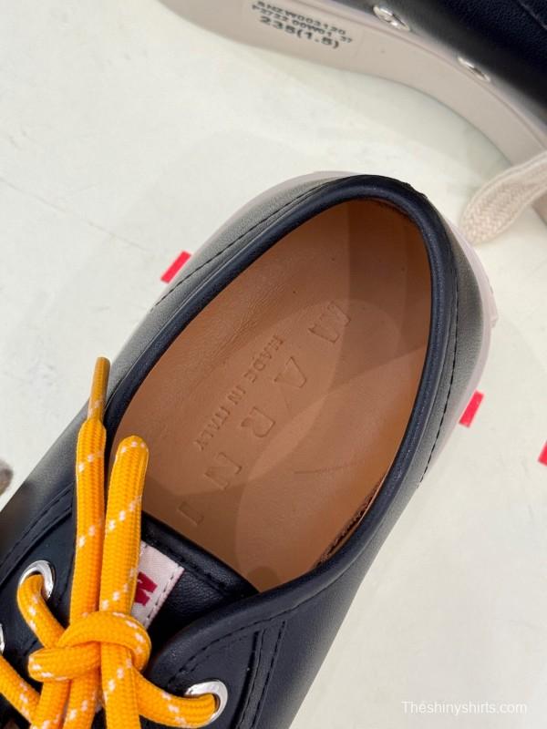 2025 Women Marni Black Leather Platform Sneakers With Contrast Laces LY00360(F)