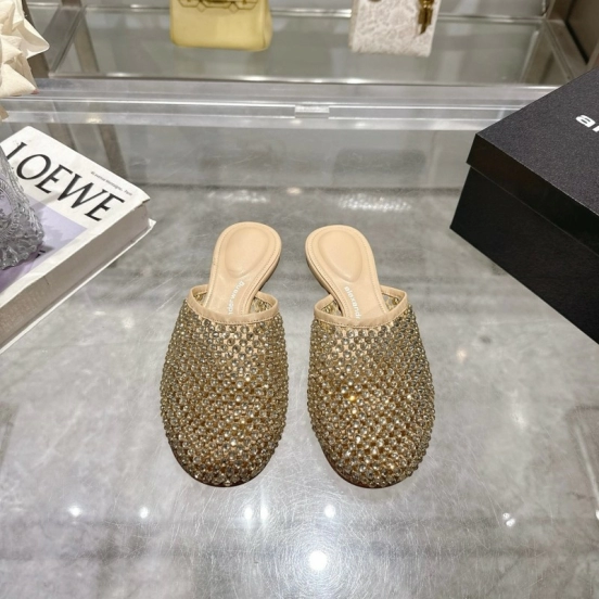 2025 Slippers Alexander Wang Beige Crystal Beaded Leather Slippers LY00310