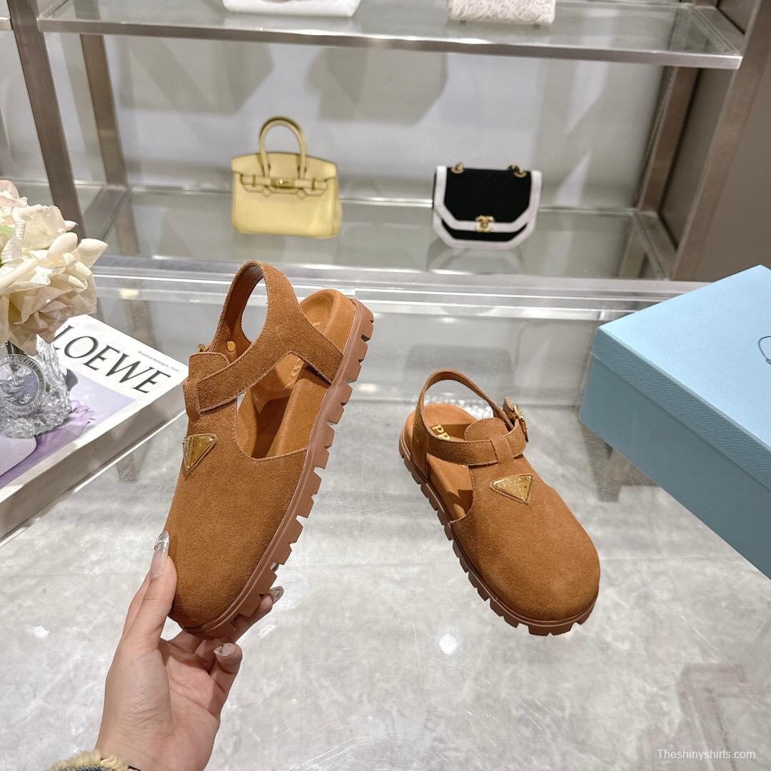 2025 Women Prada Brown Suede Sandals LY00270