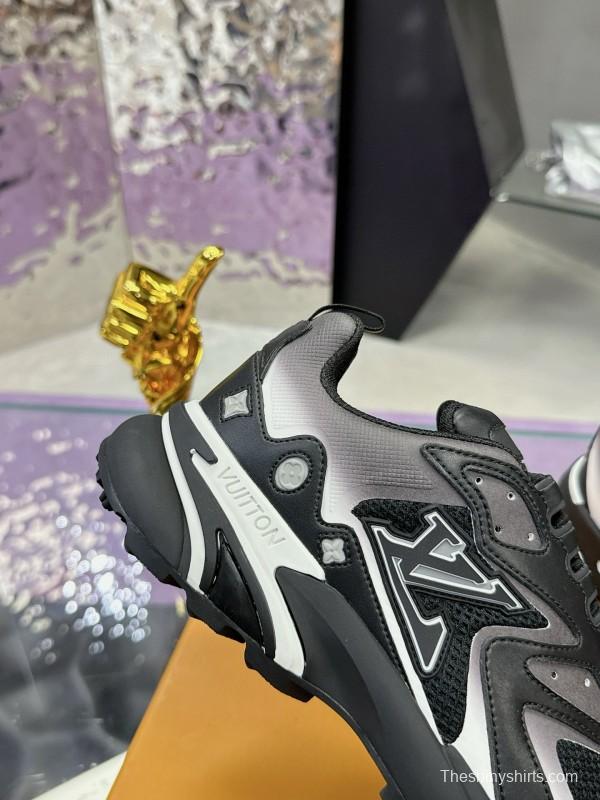 2025 Men Louis Vuitton Black Grey Mesh Leather Sneakers MJ00420