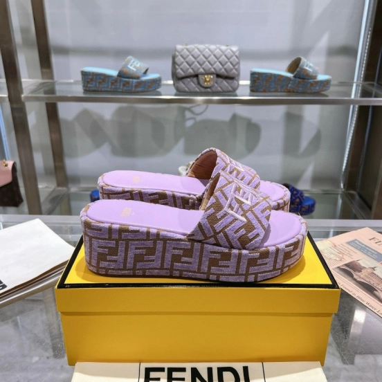2025 Fendi Lavender Brown Canvas Slippers