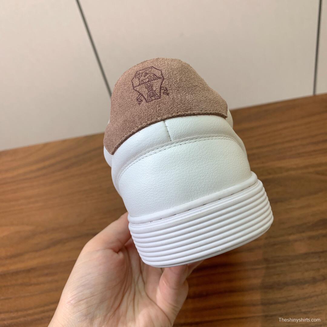 2025 Men Brunello Cucinelli White Leather Casual Sneakers Handmade KFY00310(M)