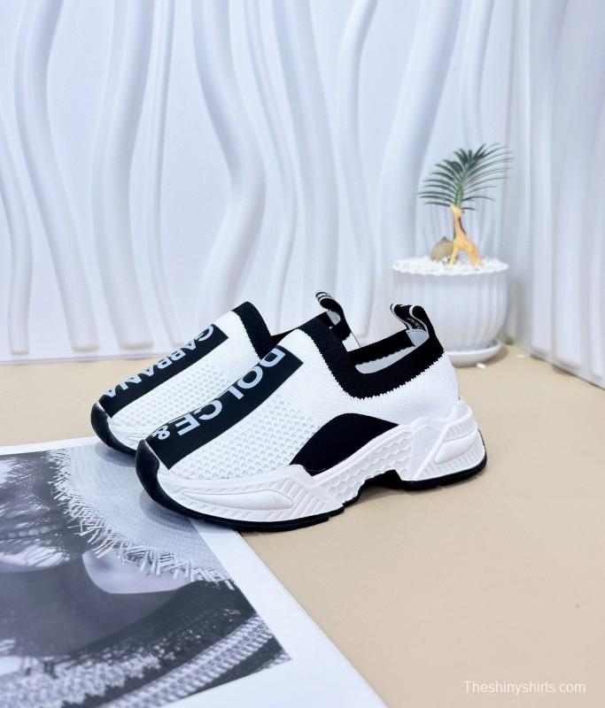 2024 Kids Dolce & Gabbana Pink Black White Fabric Sneakers