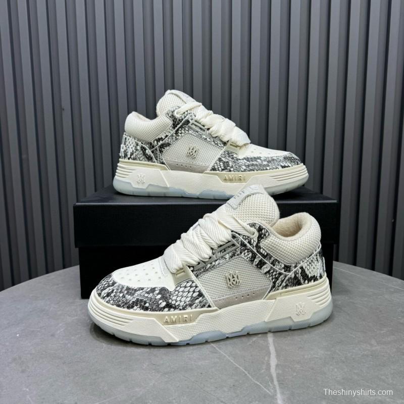 2024 Unisex Amiri Cream Beige Snake Leather Sneakers MJ00360