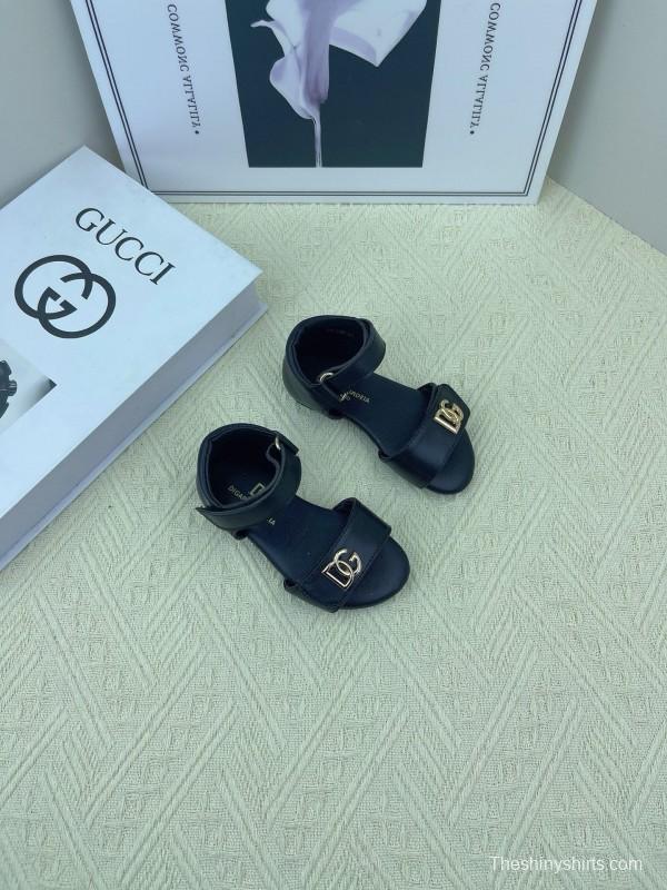 2025 Kids Dolce & Gabbana White Black Leather Sandals DG