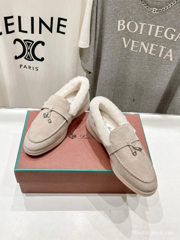 2024 Women LP Beige Suede Shearling Loafers