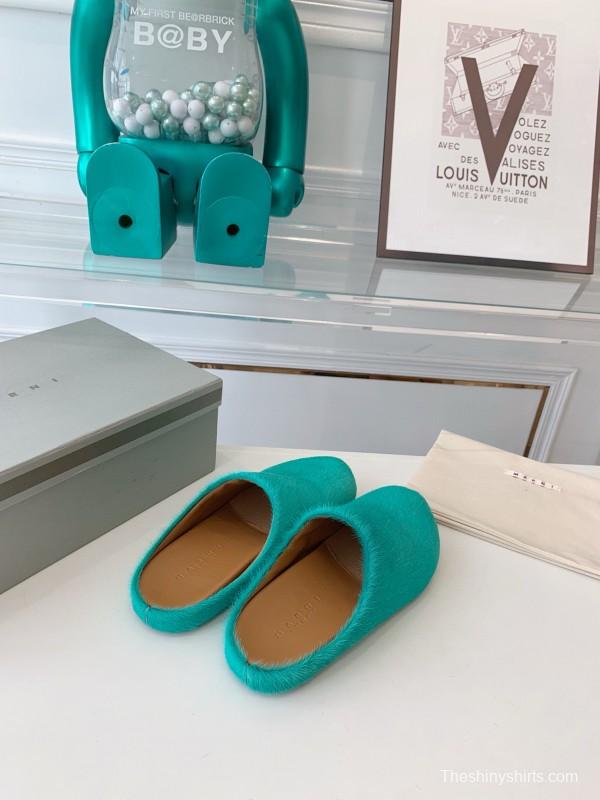 2024 Women Marni Turquoise Calf Hair Mules