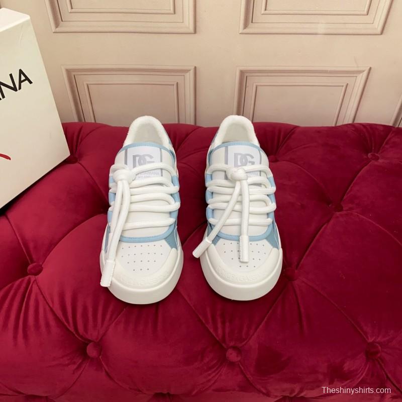 2025 Unisex Dolce & Gabbana White Blue Leather Mesh Sneakers