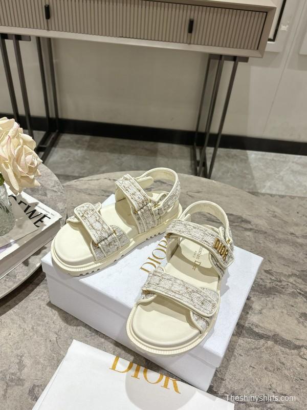 2025 Women Dior White Fabric Leather Sandals KFY00300