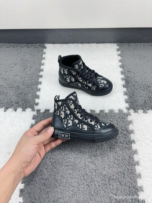 2024 Kids Dior Black White Canvas Sneakers